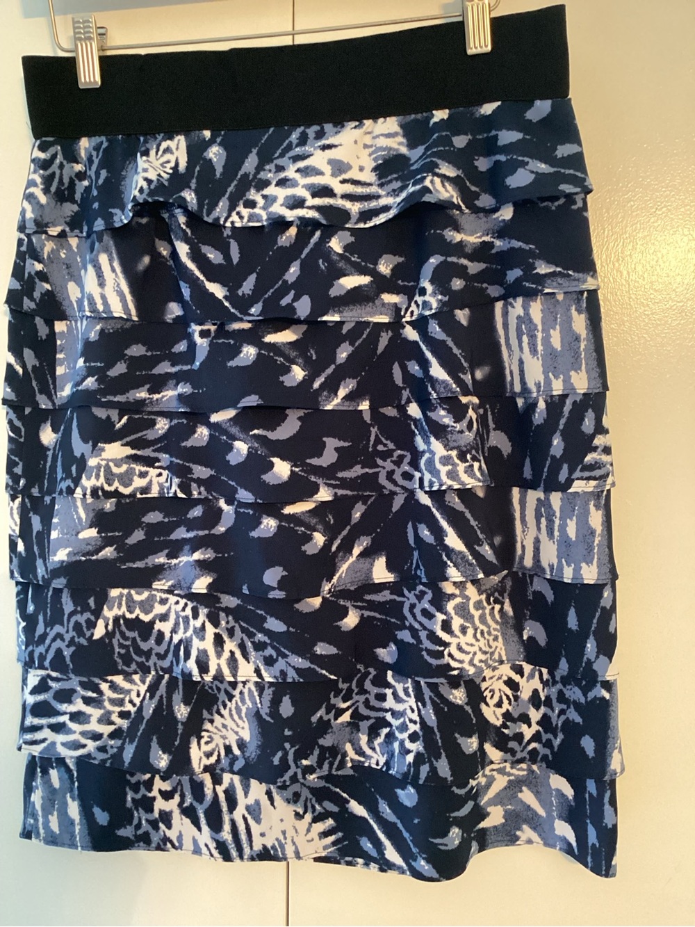 Alfani Navy & White Tiered Ruffle Cover-Up Skirt with Black Waistband